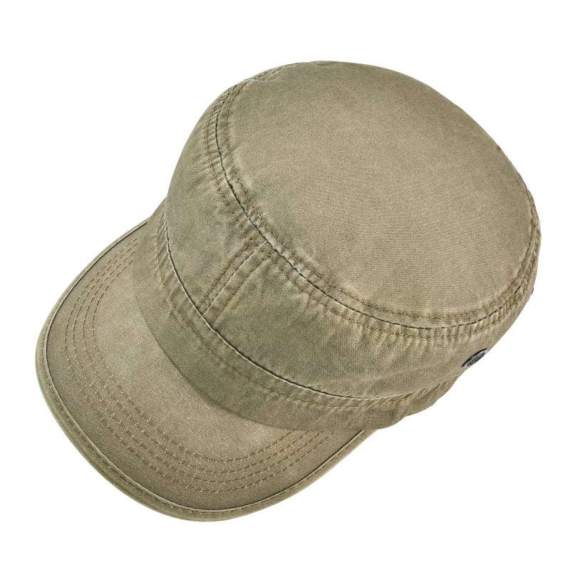 VOBOOM Washed Cotton Military Cadet Army Caps Unique Design Vintage Flat Top Hat (Khaki) - Image 4
